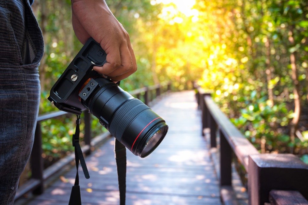 Hand holding a camera