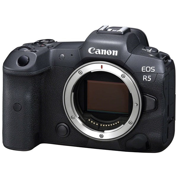 CANON EOS R5 MIRRORLESS DIGITAL CAMERA BODY - side front view