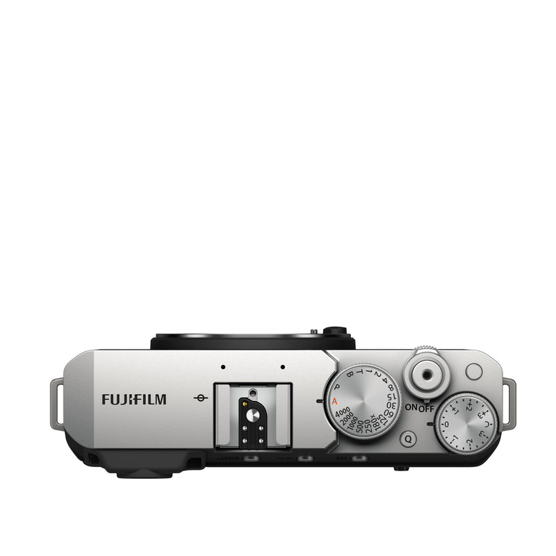 Fujifilm X-E4 Mirrorless Camera Body - black and silver - top view