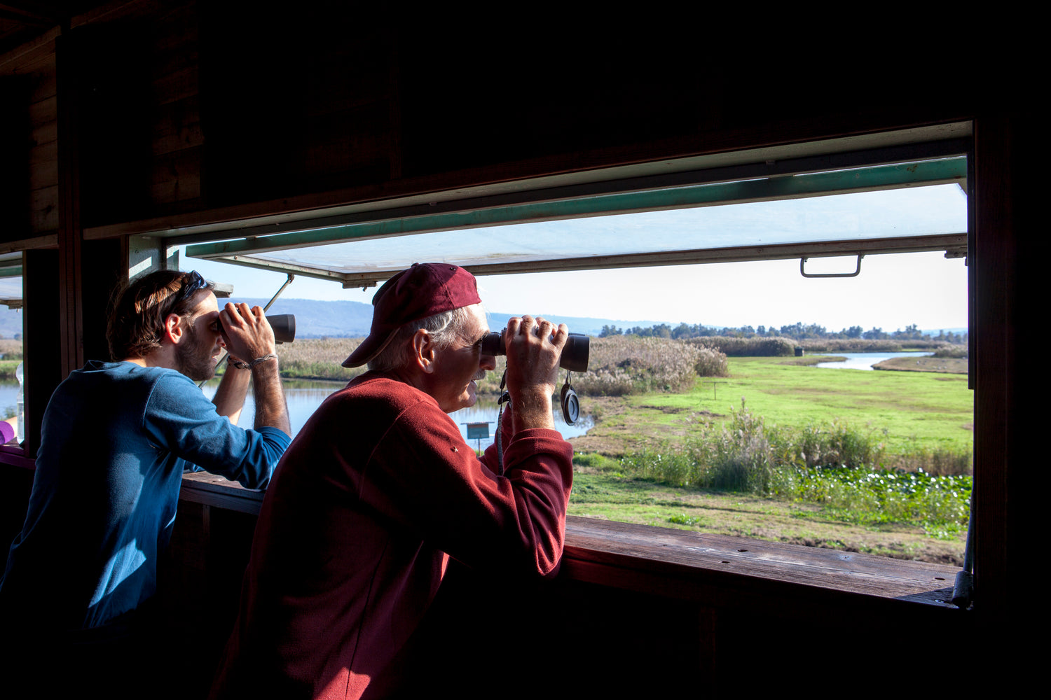 Birdwatchers in a hide. 