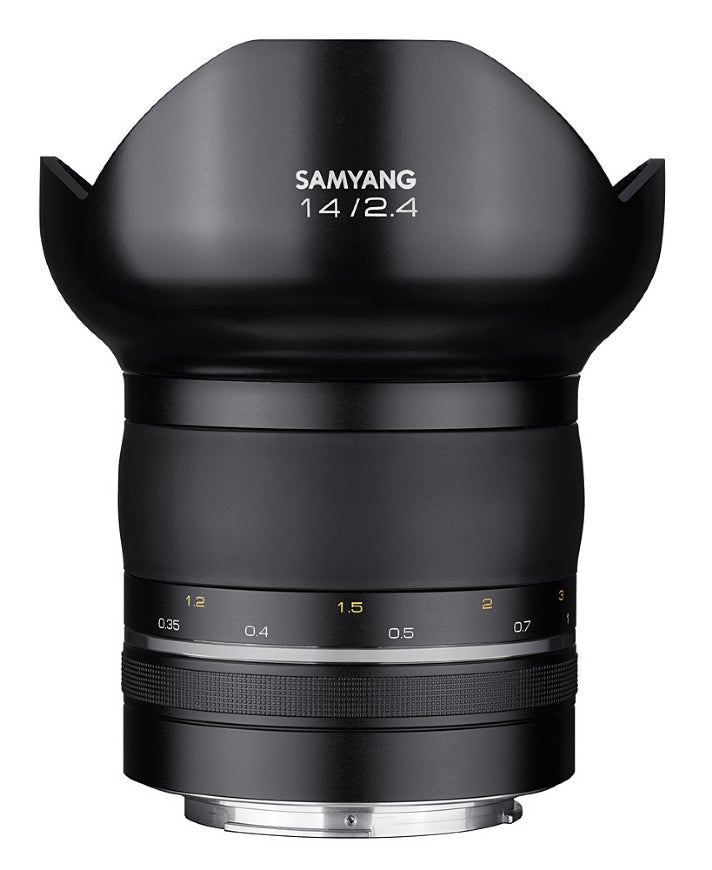 Samyang XP 14mm F2.4 Lens for CANON AE - upright side view 