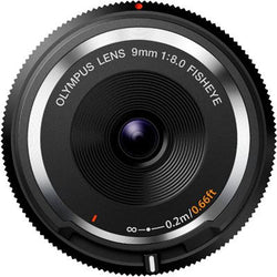 Olympus Body Cap Lens 9mm 1:8.0 fisheye - black - front view