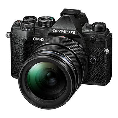 Olympus OM-D E-M5 Mark III Digital Camera with 12-40mm Lens - black - front view 