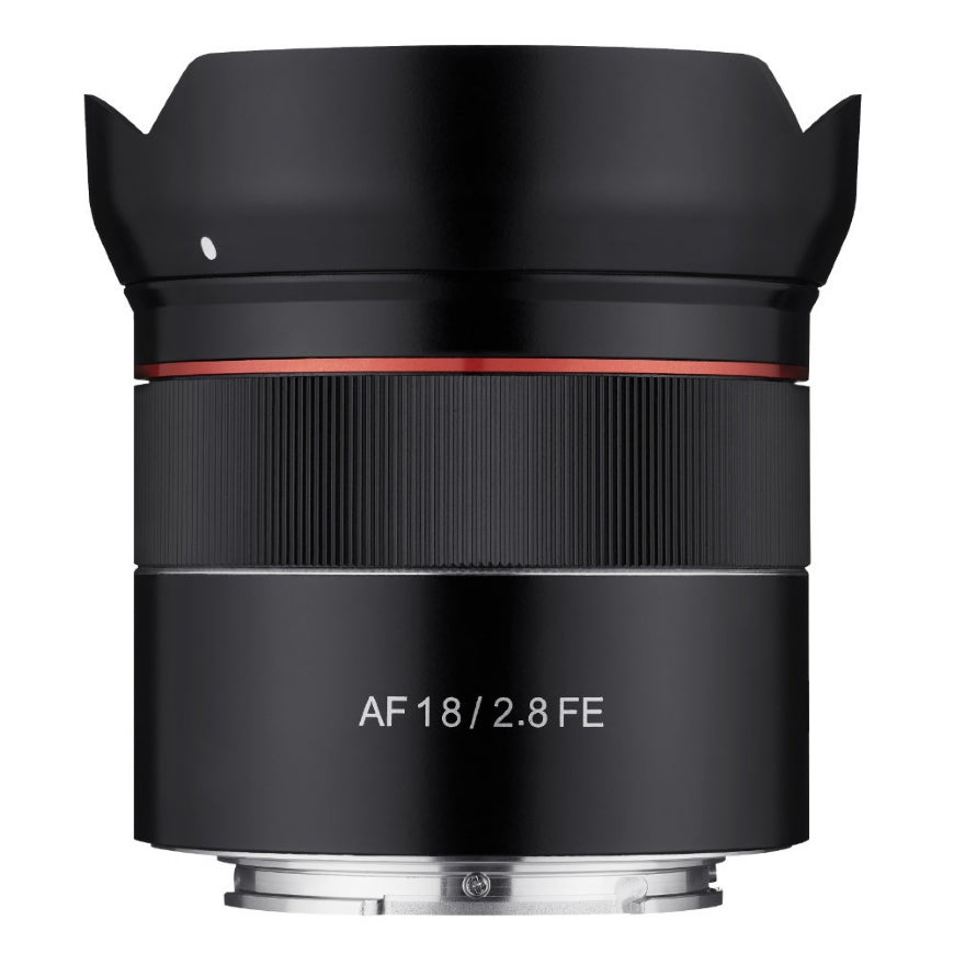 Samyang AF 18mm F2.8 SONY FE Lens - side upright view 
