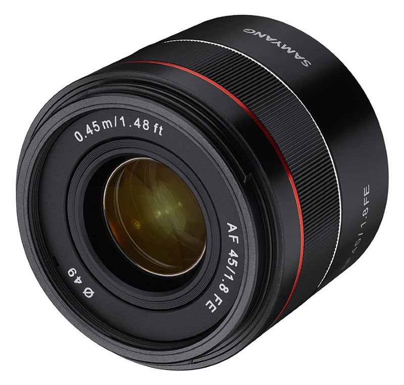 Samyang AF 45mm F1.8 SONY FE Lens front view without lens view
