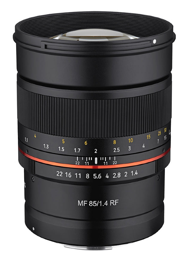 Samyang MF 85mm F1.4 Lens for CANON RF - upright side view 