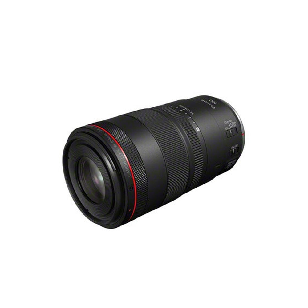 Canon RF 100mm F2.8L MACRO IS USM Lens front and side view