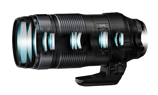 Olympus M.ZUIKO DIGITAL ED 100‑400mm F5.0‑6.3 IS - side view showing internal lenses