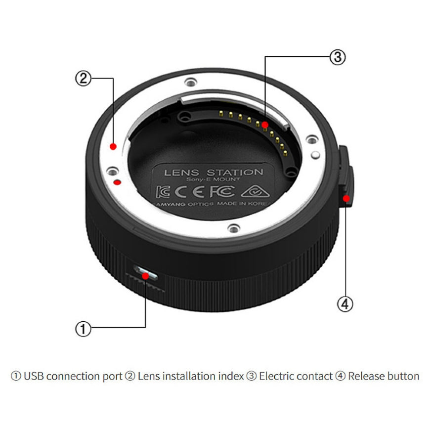 Samyang AF LENS STATION image showing different components