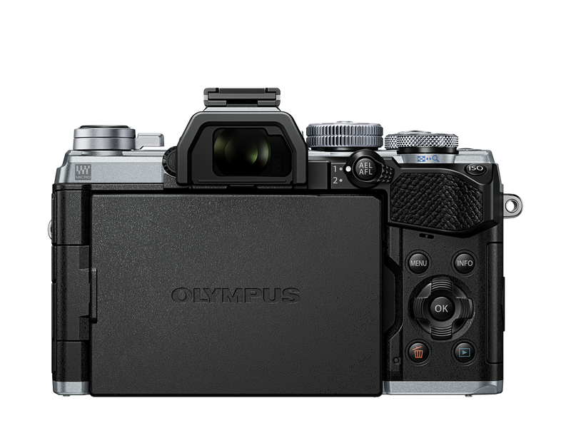 Olympus OM-D E-M5 Mark III Digital Camera - black and silver - back view 