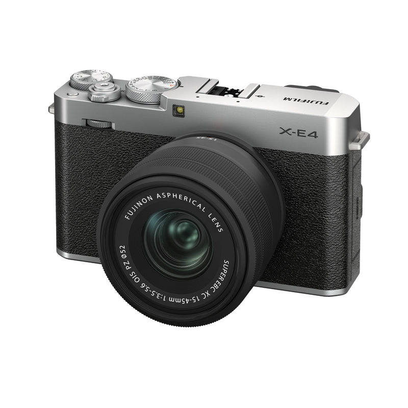 Fujifilm X-E4 Camera in black and silver with lens
