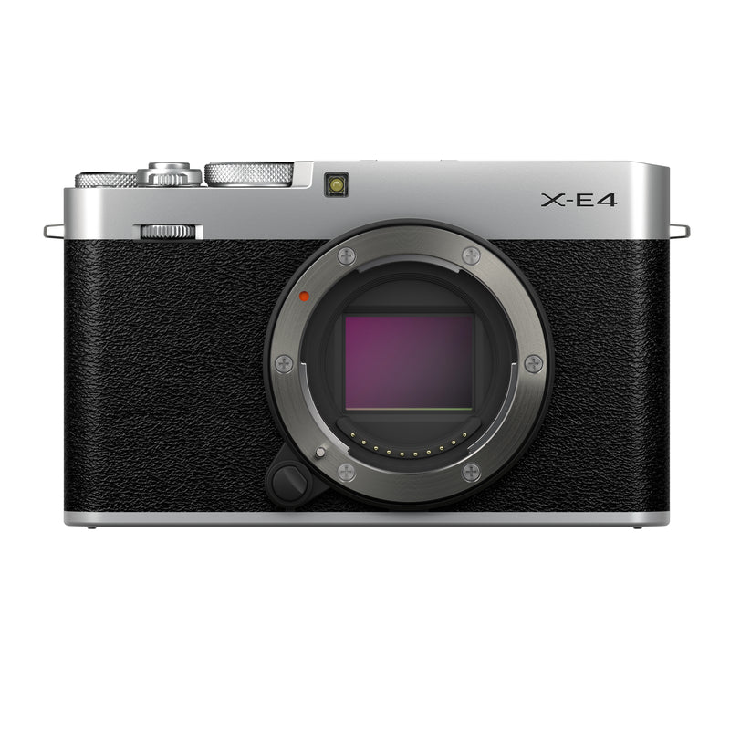 Fujifilm X-E4 Mirrorless Camera Body in black and silver - front view 